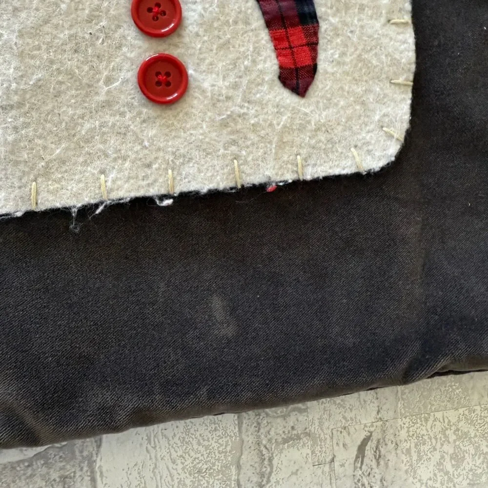 Pottery Barn Snowman Aplique Velour Brown Pillow Cases Winter Holiday 20